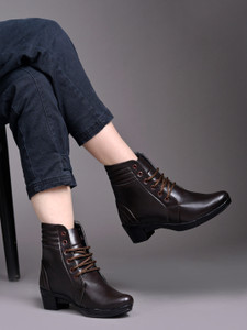 SHOETOPIA Smart Casual Lace-up Detailed Brown Boots For Women & Girls Boots For Women