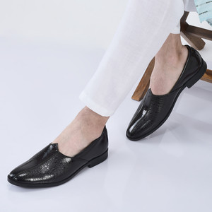 FAUSTO Party Ethnic Patent Textured Print Slip On Juttis|Wedding Slip On Shoes Mojaris For Men