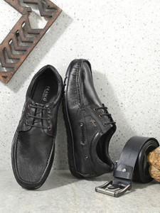 FRANCO LEONE Black Leather Lace Up Formal Shoes for Men - Office Wear Lace Up For Men