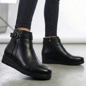 FAUSTO High Ankle Winter Walking Broad Feet Side Zipper Closure Casual Buckle Boots For Women