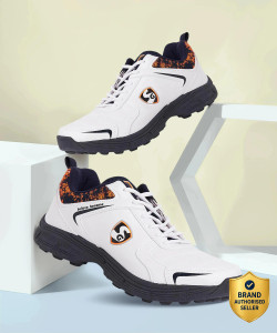 SG SAVAGE STUD Cricket Shoes For Mens White/Navy/Orange No 3 Cricket Shoes For Men