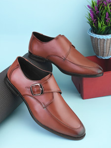 N N CREACTION Genuine Leather Formal Single Monk Strap For Men