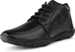 LOUIS STITCH Jet Black Genuine Leather Ultra Lightweight Mid-Ankle Chukka Shoes for Men Lace Up For Men