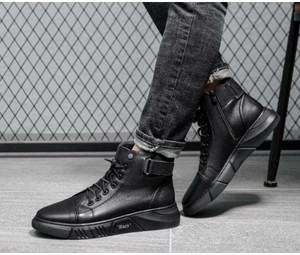 FOGGY Men High Top Lace Up Warm Work Shoes Ankle Boots Fashion Shoes Boots For Men