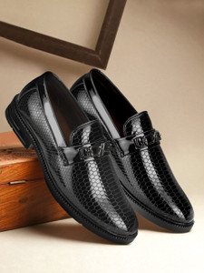 Ravoz Black Patent Loafer Men Hexagon Texture Metal Buckle Formal Shoes Loafers For Men