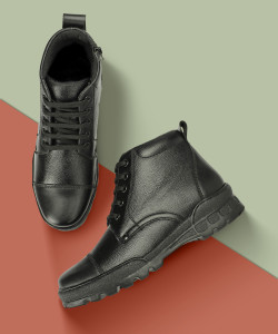 ERIX Pure Leather Ankle Length Police Boots For Men