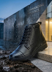 ERIX Pure Leather Ankle Length Police Zip Boots For Men