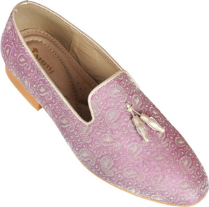 Tanny Tanny Shoes Men's Fabric Material Purple color Tassel Slip On Ethnic Shoe Loafers For Men