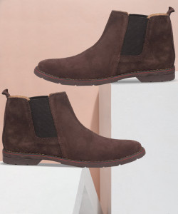 FAUSTO Suede Leather Outdoor Everyday High Ankle Classy Chelsea Boots For Men