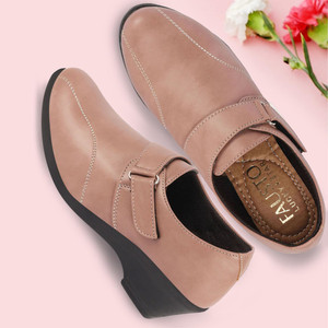 FAUSTO Fashion Hook and Loop Formal Office Platform Heel Wedges Slip On For Women