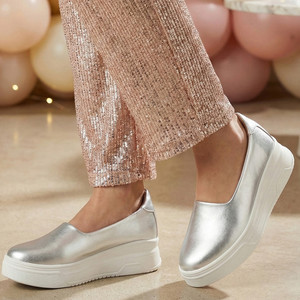 FAUSTO Height Enhancer Lightweight Glitter Slip On Shoes|All Season Casual Party Slip On Sneakers For Women