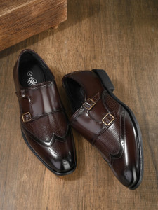 House of Pataudi House Of Pataudi Men Brown Faux Leather Formal Slip On Monk Monk Strap For Men
