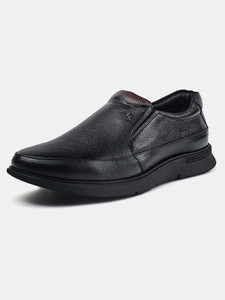 LOUIS STITCH Jet Black Genuine Leather Slip-On Shoes for Men (LSLXPDMCJB) (Black, 9) Mocassin For Men