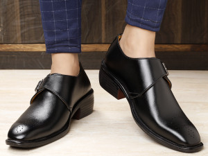 BXXY Men's Casual Monk Party Wear Black Slip-On Shoes Monk Strap For Men