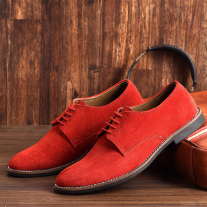 LOUIS STITCH Men's Crimson Red Lace up Style Italian Suede Leather Shoes for Men Casuals For Men
