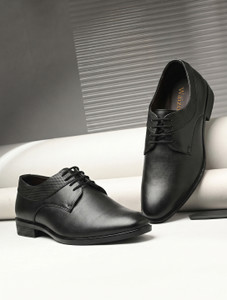 Waizok Formal Shoes for Men | Black Synthetic Leather Derby | Cushioned & AntiSkid Sole Corporate Casuals For Men