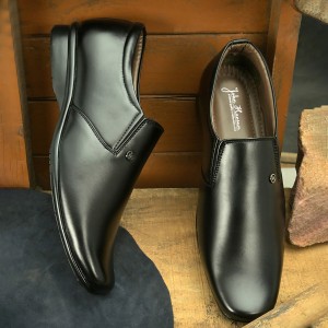 John Karsun Formal Black Shoes for Men Without Lace All Day Long Office shoes Slip On For Men