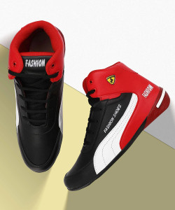 Shoe Island Icon-X Fashionable Red Black Leatherette Trendy Modern Daily Wear Lace Ups Running Casual Shoes Sneakers Wrestling Shoes For Men