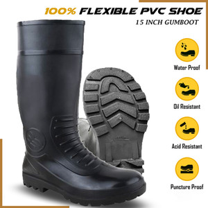foot trends Industrial Safety Gumboots, 15-inch, Oil and Acid Resistant, Anti-Slip, Boots For Men