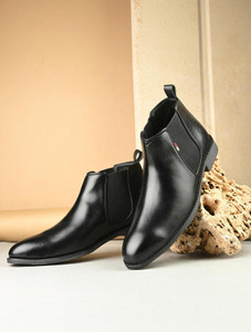 flostar Stylish Black Synthetic Leather Chelsea Boots For Men Boots For Men