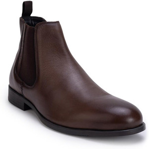 THOMAS CRICK Premium Leather Pull Tab Elasticated Side Cushioned Insole Chelsea Boots For Men