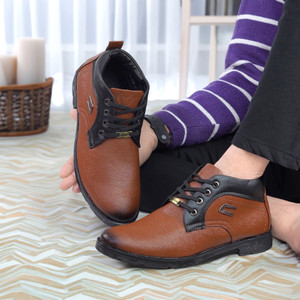 LUVLEO Men Tan Ankle Boots Stylish | Casual & Office Wear Boots for Men | Leather Look Boots For Men