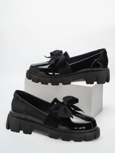 SHOETOPIA Smart Casual Bow Detailed Black Loafers For Women & Girls Loafers For Women