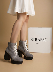 STRASSE PARIS London Design Women's Ankle Length Block Heel Stylish Fashionable Grey Boots Boots For Women
