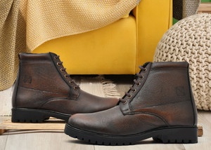 DESIDERIO 100% Genuine Leather Casual Boots for Men | Soft Cushioned Insole,Lace Up Boots For Men