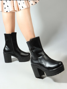 KILLER Sylish Buckle Detailed Ankle Boots Zipper Block Heels Boots for Womens & Girls Boots For Women