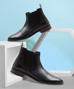 THOMAS CRICK Premium Leather Pull Tab Elasticated Side Cushioned Insole Chelsea Boots For Men