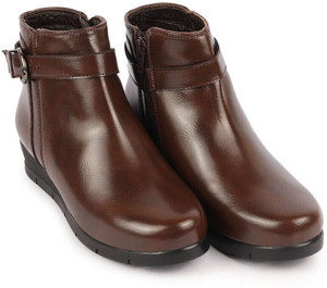 FAUSTO High Ankle Winter Walking Broad Feet Side Zipper Closure Casual Buckle Boots For Women