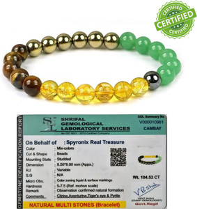 SPYRONIX REAL TREASURE Stone, Green Aventurine, Citrine + Golden, Golden Pyrite, Tiger's Eye Crystal Bracelet