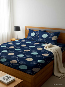 Amrange Cotton King Flat 210 TC 3D Printed 1 Bedsheet with 2 Pillow Covers
