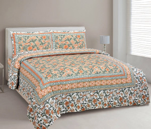CLOTHOLOGY 240 TC Cotton King Jaipuri Prints Flat Bedsheet