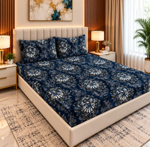 BLUEDOT Velvet King Fitted (Elastic) 300 TC Geometric 1 Winter Bedsheet with 2 Pillow Covers