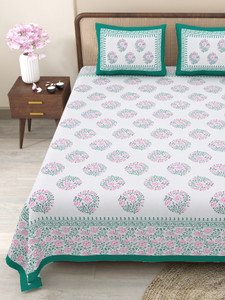 CLOTHOLOGY 240 TC Cotton King Jaipuri Prints Flat Bedsheet