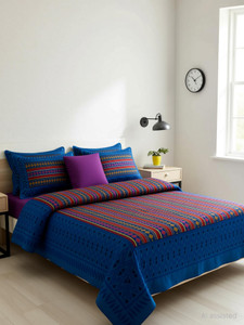 Homeline Cotton Double Flat 104 TC Geometric 1 Bedsheet with 2 Pillow Covers