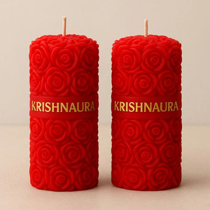 KRISHNAAURA Red Rose Scented Soy Wax Pillar Candle LONG BURING Ideal for Home Deco Candle