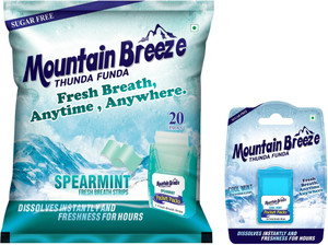 Mountain breeze Sugar-Free Spearmint & Cool Fresh Breath Strp (7*20=140Strp) with Cool(24 Strp) Mint Mouth Freshener