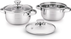 Classic Essentials Stainless Steel Marvel Casserole with Glass Lid Pack of 2 Cook and Serve Casserole Set
