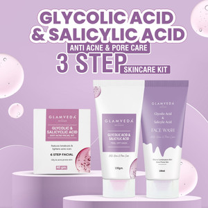 GLAMVEDA Glycolic & Salicylic Acid Anti Acne Combo Gift Pack ( Face Wash + Facial Kit + Peel Off Mask )