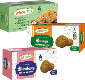 wheafree Gluten Free Biscuits Combo (Orange+Strawberry+Pista ) (3*200gm Each) Cookies Biscuit