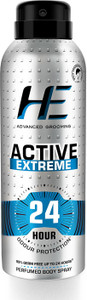 HE Active Extreme Perfumed Body Spray 150ml for Today's Active Men, 24 Hour Odor Protection* 99% Germ Free up to 24 hours Deodorant Spray  -  For Men