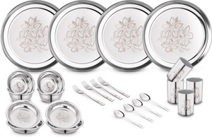 Classic Essentials Pack of 24 Stainless Steel Dinner Set|Serves 4 People|Heavy Gauge|Kitchen Set|Permanent Laser-Glory Dinner Set