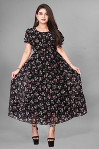 CHEMIFS ART Women Fit and Flare Black Maxi/Full Length Dress