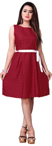 tanvi creation Women Fit and Flare Red Knee Length Dress