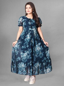 ANTRA Women Fit and Flare Multicolor Maxi/Full Length Dress