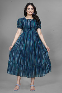 Qena Women Maxi Blue Below Knee Dress