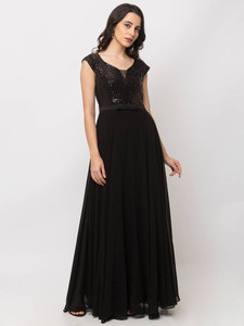 Thapnath Women Maxi Black Ankle Length Dress
